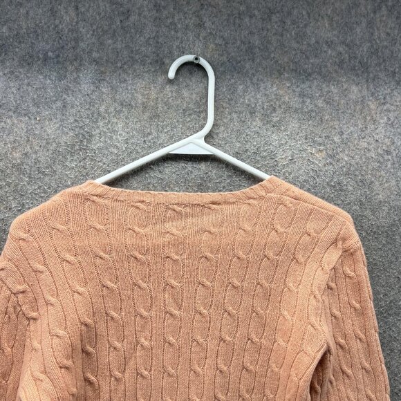 Ralph Lauren Sport Sweater Womens Medium Peach Cable Knit 100% Wool Pullover - Picture 9 of 10